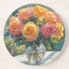Porta-copos Vaso de Rosas Amarelas Rosadas