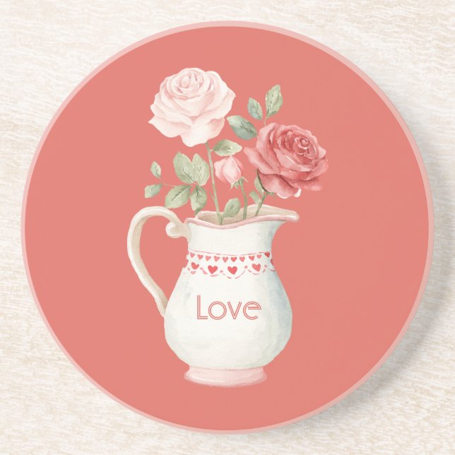 Porta-copos Vaso Floral Rosas Vermelhas Rosadas (Frente)