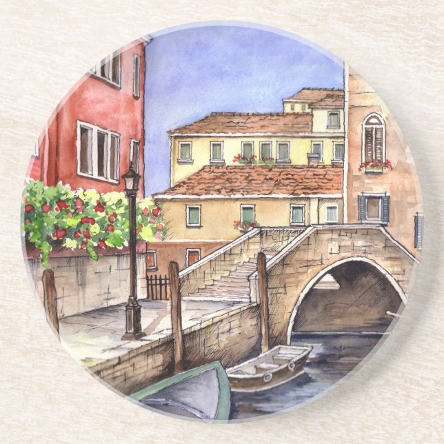 Porta-copos Veneza - Caneta e Wash Watercolor (Frente)