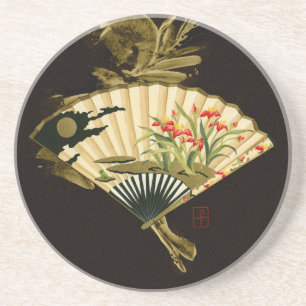 Porta-copos Ventilador oriental esmagado com Design Floral