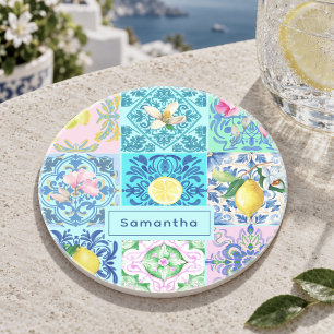 Porta-copos Verão Turquesa Siciliano Azulejo Amalfi Padrão