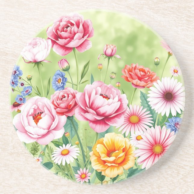 Porta-copos Vibrant Garden Watercolor com Rosas (Frente)