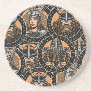 Porta-copos Viking Warriors: Padrão Colorido de Vintage