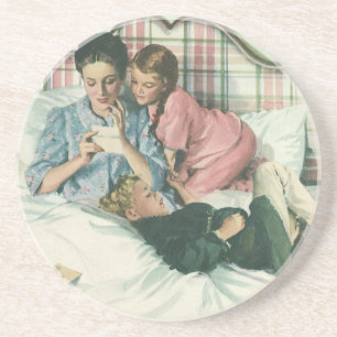Porta-copos Vintage Dia da Mãe, Crianças Lendo Cartões na Cama