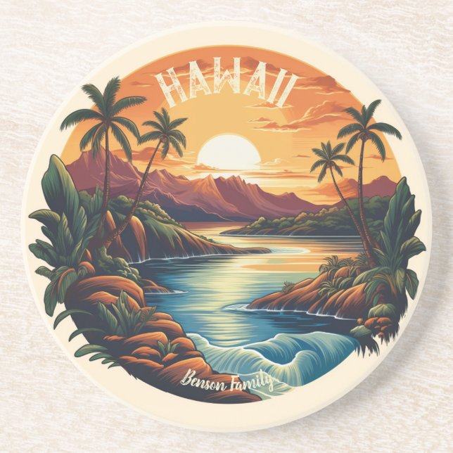 Porta-copos Vintage Hawaii Tropical Beach Viagem (Frente)