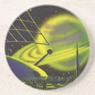 Porta-copos Vintage Science Fiction Neon Green Planet w Rings