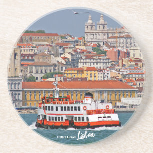 Porta-copos Vista de Lisboa com o velho ferry no rio Tagus