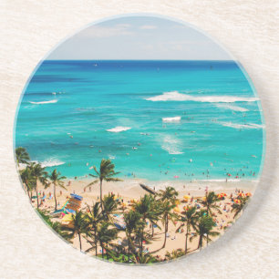 Porta-copos Vista Elevada da Cena da Praia de Waikiki, Honolul