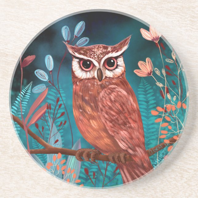 Porta-copos Vom Künstler handillustrierte Eule – Boho Natur (Frente)
