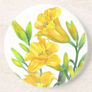 Porta-copos Watercolor Yellow Day Lily Floral Art