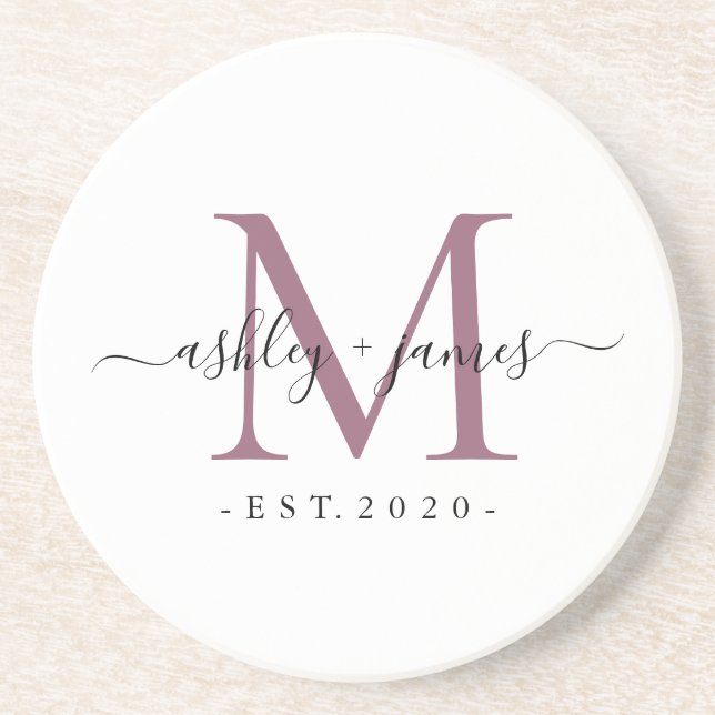 Porta-copos Wedding Purple Monogram Names Year Est  (Frente)