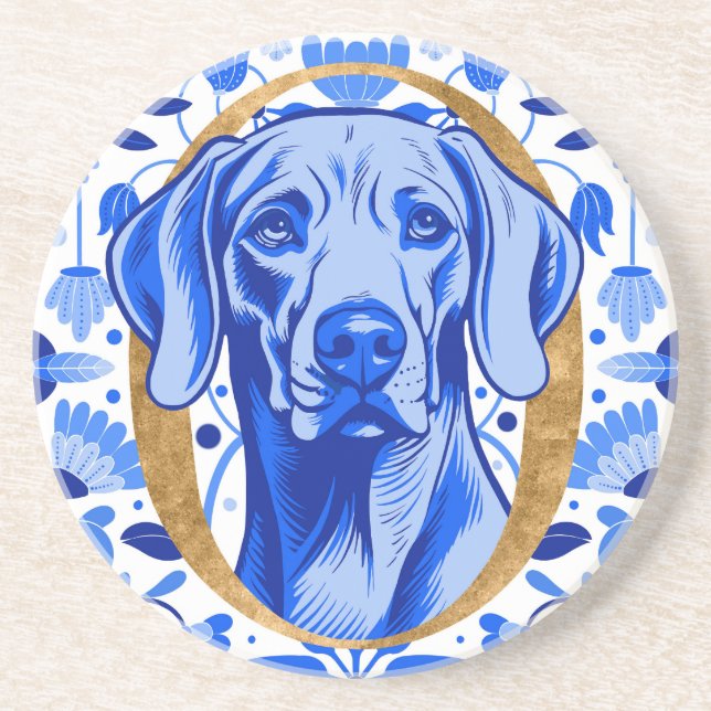 Porta-copos Weimaraner espiando através da letra "O" em Ouro (Frente)
