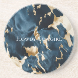Porta-copos Western Blue Cream Dourado Cowboy Cowhide