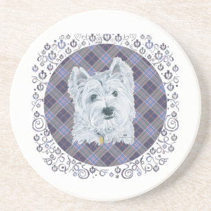 Porta-copos Westie no Tartan