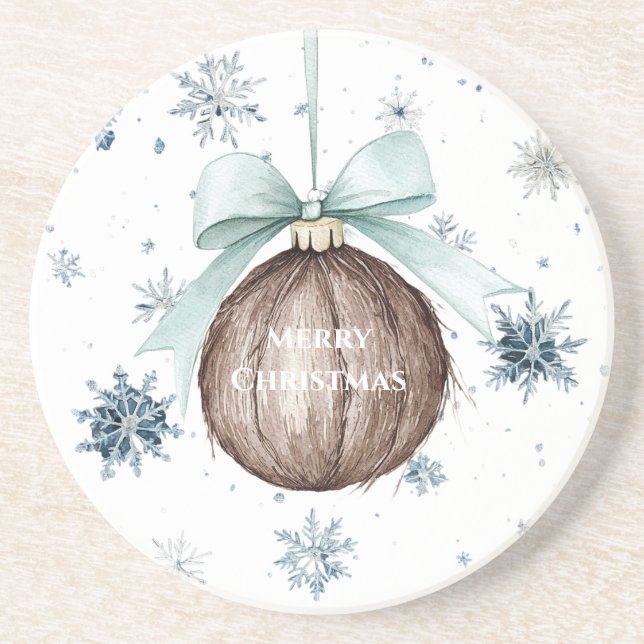 Porta-copos White Blue Snowflakes Christmas Coconut Bow (Frente)