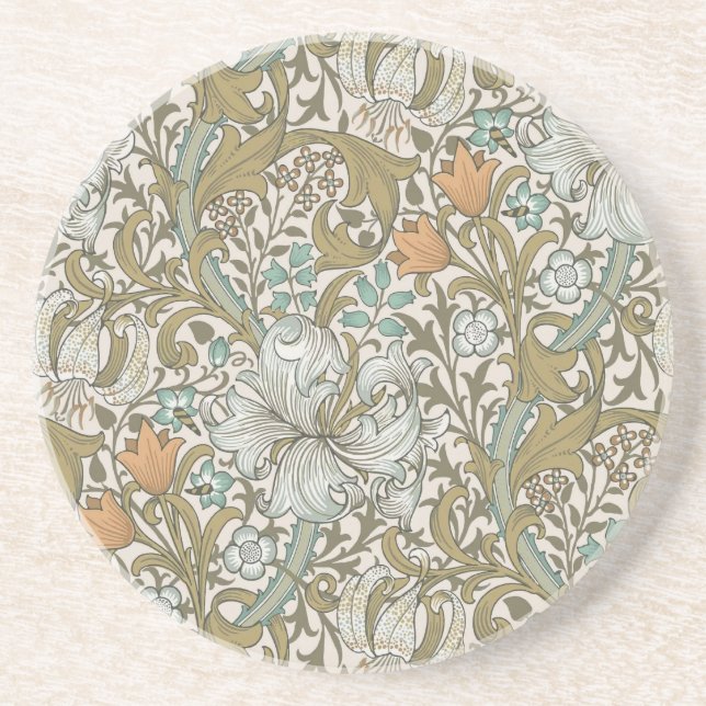 Porta-copos William Morris Lírio Dourado Azul Clássico (Frente)