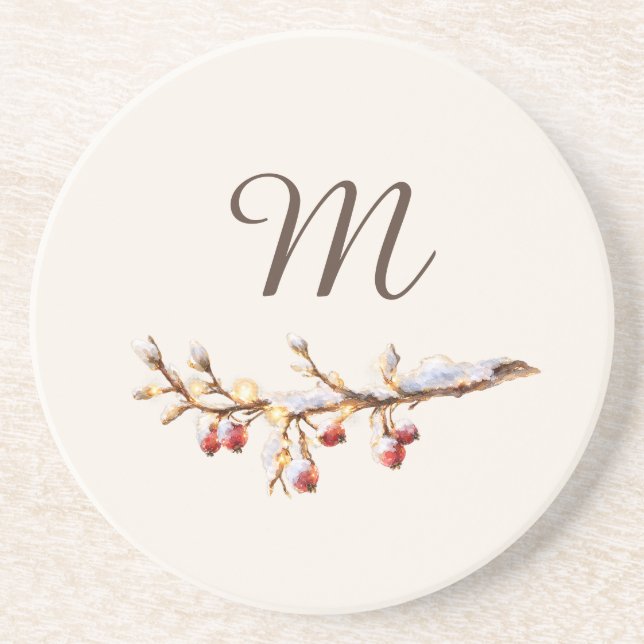 Porta-copos Winter Pinecone & Berry  Monogram (Frente)
