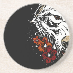 Porta-copos Wolf Flower Tatoo Vintage