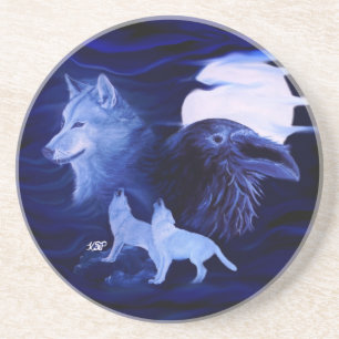 Porta-copos Wolves and Raven with full moon