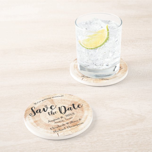 Porta-copos Wood Cortar Nomes de cheio Rustic Salvar data (Lateral)