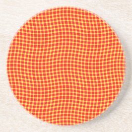 Porta-copos Xadrez Escocês Vermelho e Amarelo Padrão Sem Costu