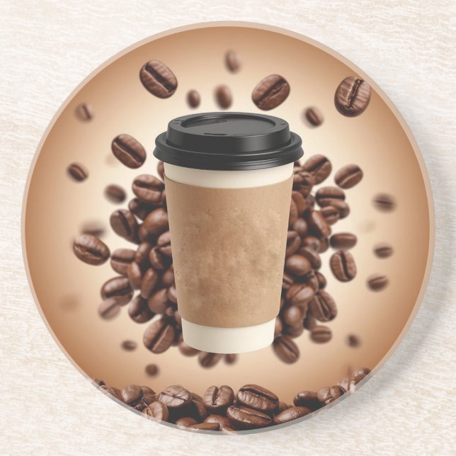Porta-copos Xícara de café flutuante com grãos de café (Frente)