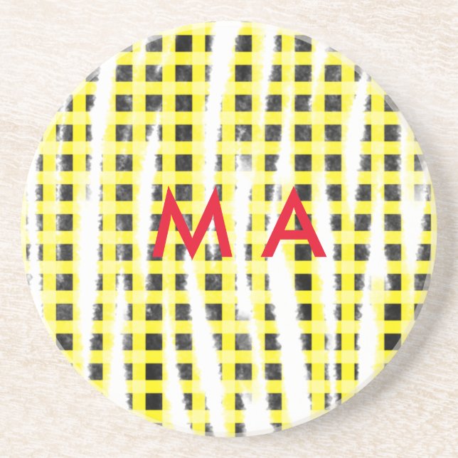 Porta-copos Yellow Black checkboard add name monograma name le (Frente)