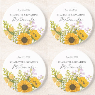 Porta-copos Yellow Modern Sunflowers Bouquet Wedding 
