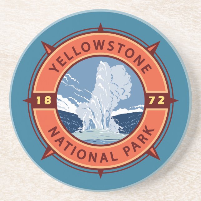 Porta-copos Yellowstone National Park Retro Compass Emblem (Frente)
