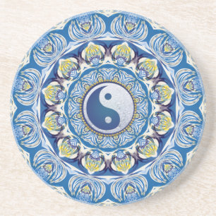 Porta-copos Yin Yang Balance Life Blue Yellow Mandala