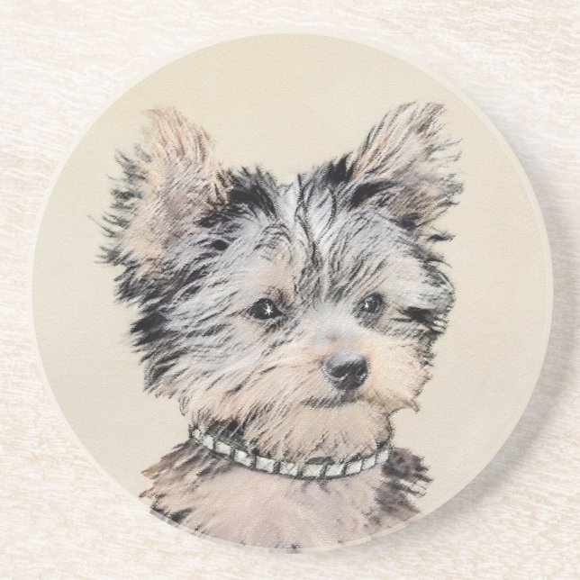 Porta-copos Yorkshire Terrier Puppy Pintura Original (Frente)