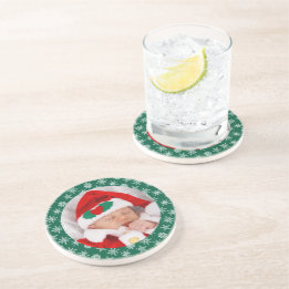 Porta-copos Your Photo Santa Baby Green Background Snowflakes