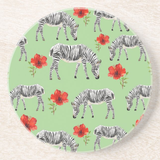 Porta-copos Zebras Entre Flores de Hibiscus (Frente)