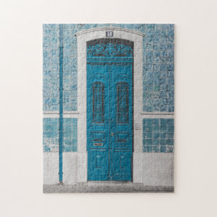 Porta de Madeira Azul Quebra-cabeça