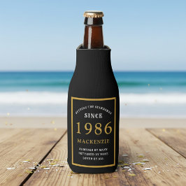 Porta-garrafa 40th Birthday 1986 Name Elegant Chic Black Gold