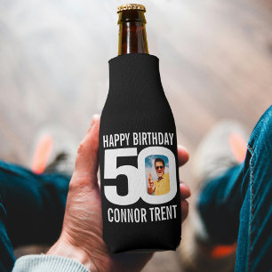 Porta-garrafa 50º aniversário, preto e branco, duas fotos