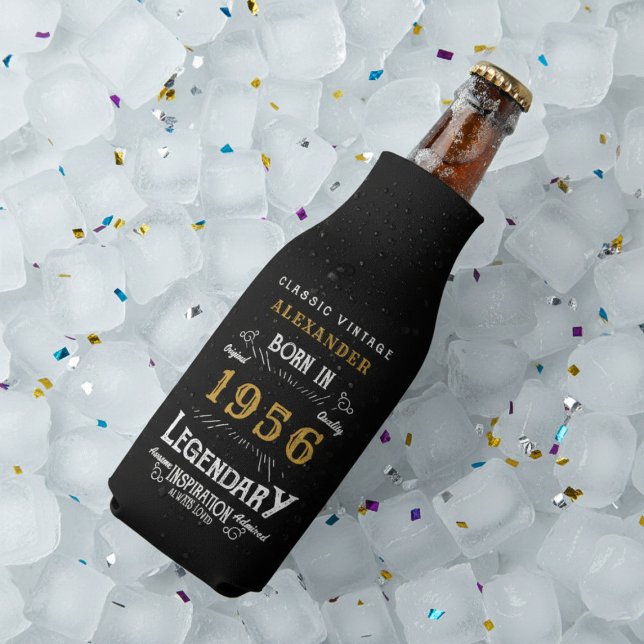 Porta-garrafa 70th Birthday 1956 Name Legend Chic Black Gold (Born 1956 bottle cooler on ice.)