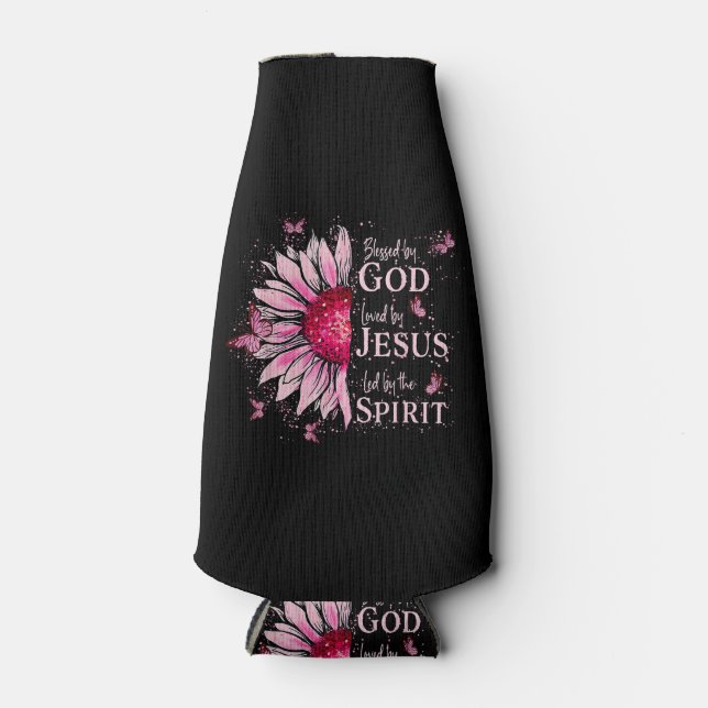 Porta-garrafa Abençoado Por Deus - Amado Por Jesus Girassol Rosa (Frente)