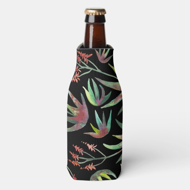 Porta-garrafa Aloe Vera Succulent Blooms Garden Watercolor (Frente da Garrafa)