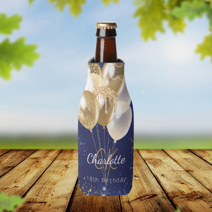 Porta-garrafa Aniversário Balões de ouro azuis marinho com nome 