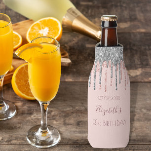 Porta-garrafa aniversário de 21 anos cor-de-rosa rosa-rosa doura