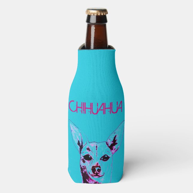 Porta-garrafa Azul Chihuahua Themed Bottle Cooler (Frente da Garrafa)