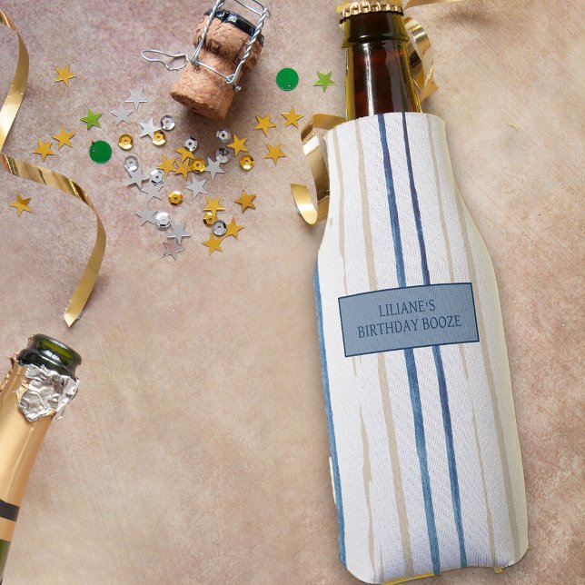 Porta-garrafa Azul costeiro e areia riscada personalizada (Personalized Cooler from my Floral Number Birthday Party Collection)