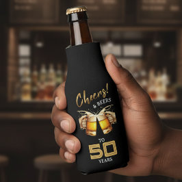 Porta-garrafa Black & Dourado Cheers & Beers 50 anos 50 anos 50 