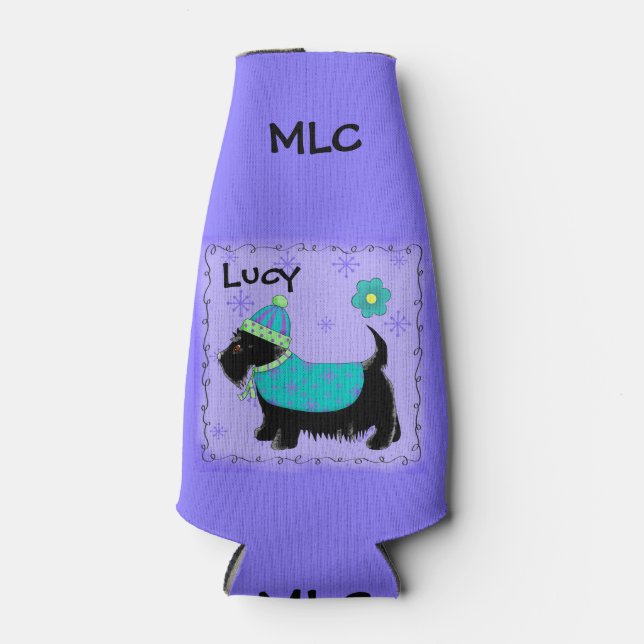 Porta-garrafa Black Scottie Dog Name Personalize Monograma (Frente)