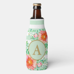 Porta-garrafa Branco Dourado floral da hortelã do monograma do