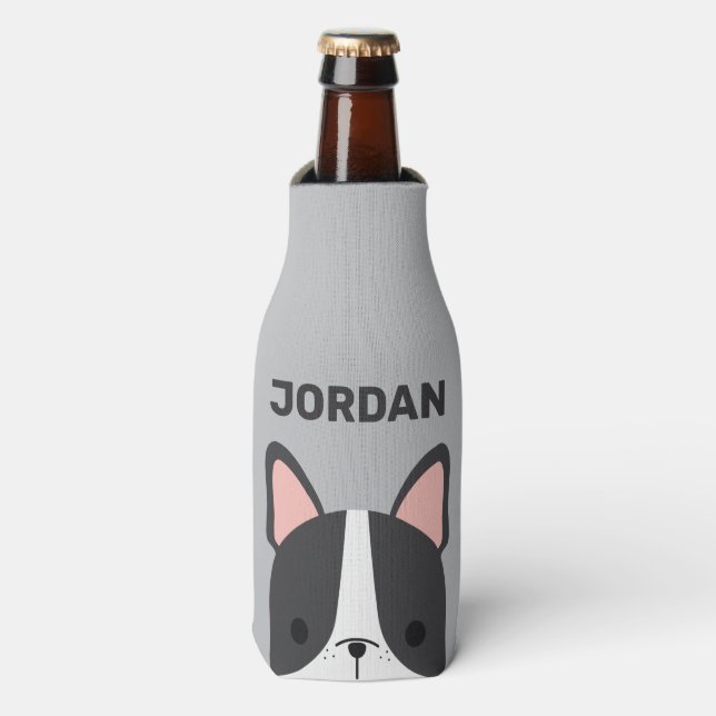 Porta-garrafa Bulldog Francês Fofo com Nome Personalizado (Frente da Garrafa)