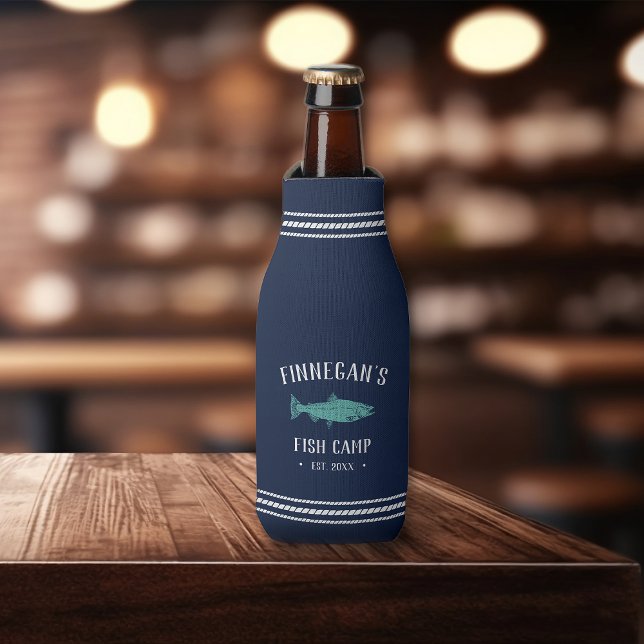 Porta-garrafa Cabina de pesca russa marinho e Aqua personalizada (Criador carregado)