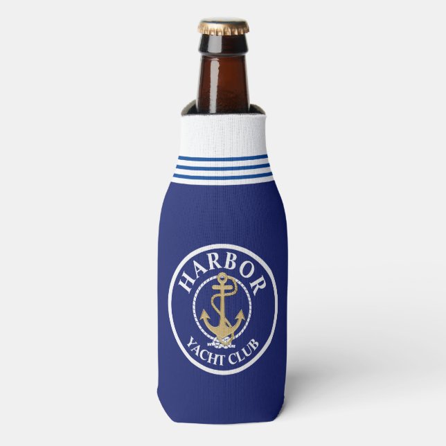 Porta-garrafa Cafeteira Monogramática Azul Marinho Náutica (Frente da Garrafa)