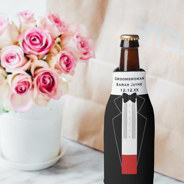 Porta-garrafa Casaco de Noivo para Garrafa de Casamento Resfriad (Just add your Groomswoman's name and wyour wedding date to this tuxedo bottle cooler)